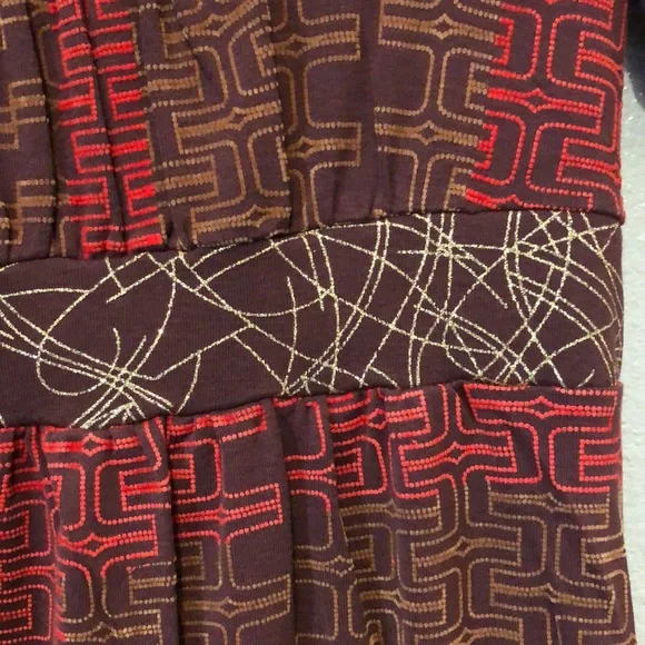 Custo Repainted dress Women's Size 2 short sleeve red brown gold 100% cotton EUC - Picture 5 of 13